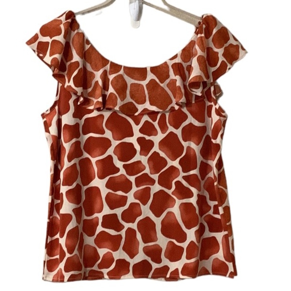 Ann Taylor Giraffe Print Ruffle Neck Top Size Medium - Picture 4 of 11